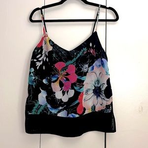 French Connection sleeveless black pink flower floral print tank top US 8 womens